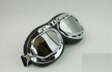 Retro motocyklová helma s brýlemi – matná černá (typ 1)