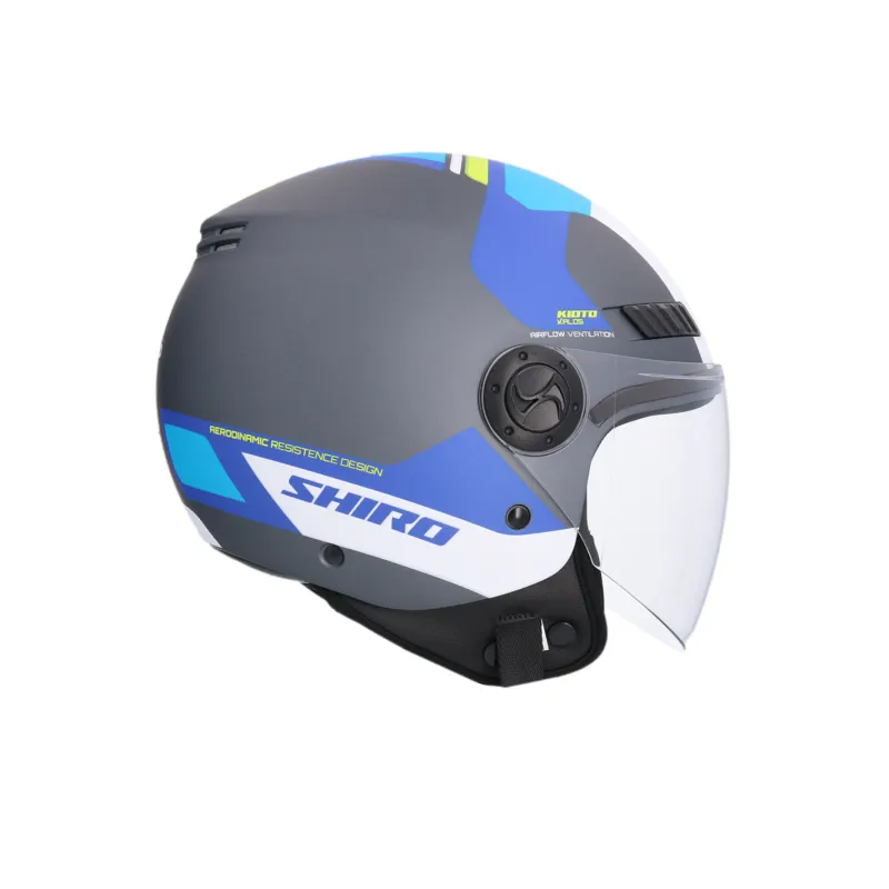 Shiro - Kyoto Kalos Otevřená přilba na motocykl/skútr - titanově modrá Shiro - Kyoto Kalos Otevřená přilba na motocykl/skútr - titanově modrá