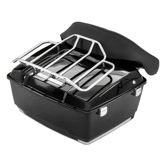 Univerzální zadní plastový kufr s nosičem a opěrkou pro spolujezdce na motorku - černý