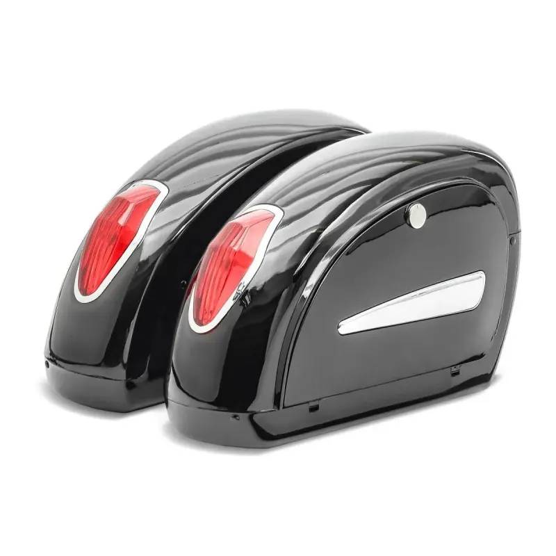 Univerzální plastové boční kufry s koncovým světlem pro motocykly, uzamykatelné - 2ks (pár), černé