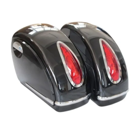 Univerzální plastové boční kufry s koncovým světlem pro motocykly, uzamykatelné - 2ks (pár), černé
