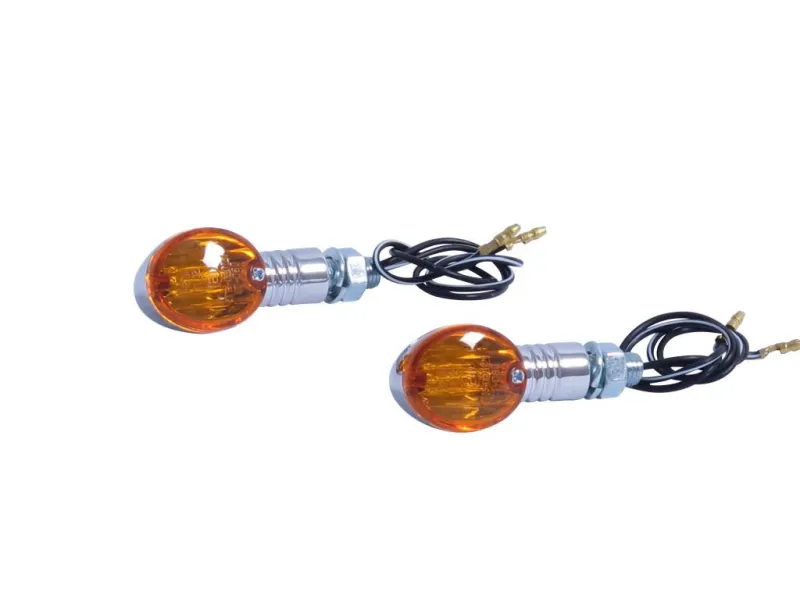 Mini Cateye - Univerzální žárovkové blinkry na motorku "E" / M10 chrom - (2ks)