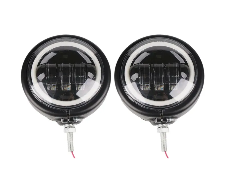 LED - Homologované univerzální přídavné světlo s ANGEL EYES pro choppre - matné černé 1ks