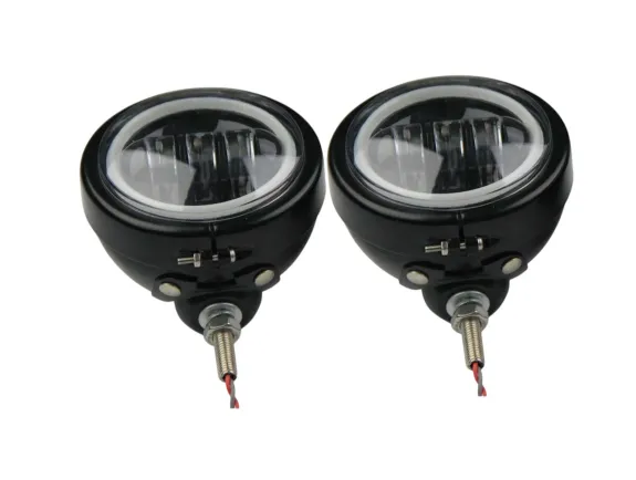 LED - Homologované univerzální přídavné světlo s ANGEL EYES pro choppre - matné černé 1ks