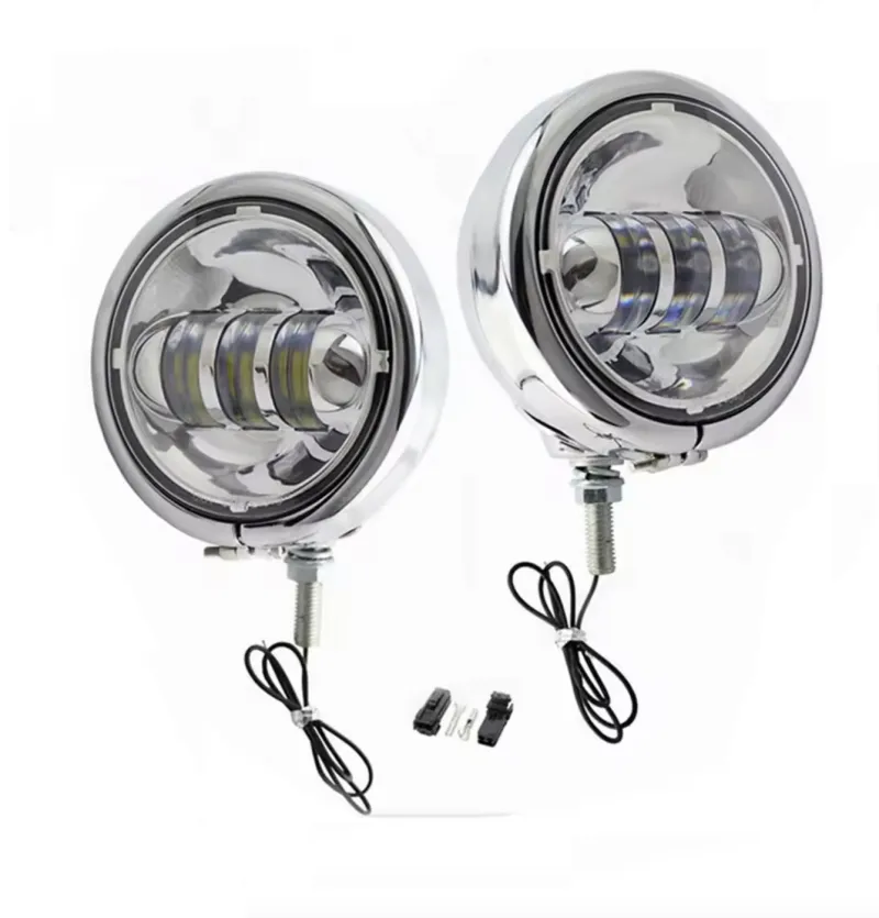 LED - Homologované univerzální přídavné světlo s ANGEL EYES pro choppre - chromované 1ks