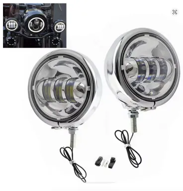 LED - Homologované univerzální přídavné světlo s ANGEL EYES pro choppre - chromované 1ks