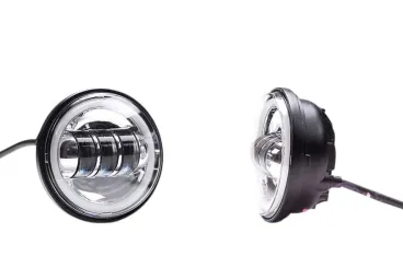 LED - Homologované univerzální přídavné světlo s ANGEL EYES pro choppre - matný černý + chromovaný vnitřek 1ks