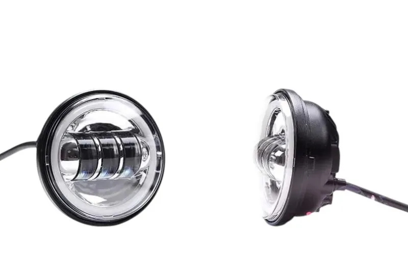 LED - Homologované univerzální přídavné světlo s ANGEL EYES pro choppre - matný černý + chromovaný vnitřek 1ks