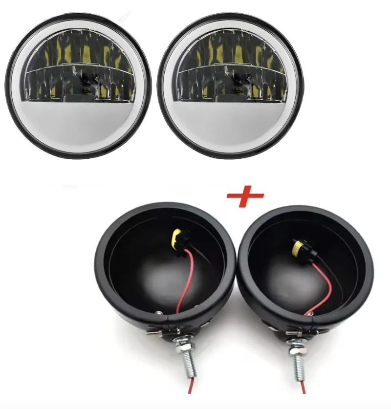 LED - Homologované univerzální přídavné světlo s ANGEL EYES pro choppre - matný černý + chromovaný vnitřek 1ks