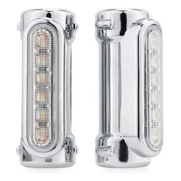 LED přídavné osvětlení se směrovkami na padací rám 32mm pro motocykly - chrom